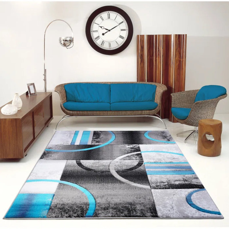 Tapis gris / bleu Grundie, Rectangle 2 pi 7 po x 4 pi 11 po