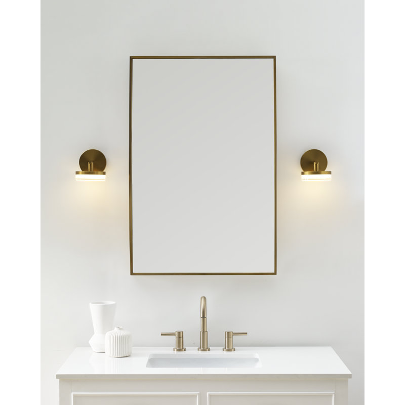 Sean Lavin Khan Bathroom Bedroom Wall Fixture With Silk Screen White Inside Clear Outside Shade, Burnished Brass, 1 Light