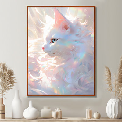 Lumineux chat félin irisé blanc