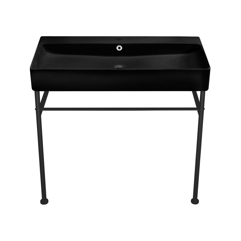 Lavabo console en céramique Claire, Noir / Noir, H 35 po x l 16,31 po x L 35,38 po