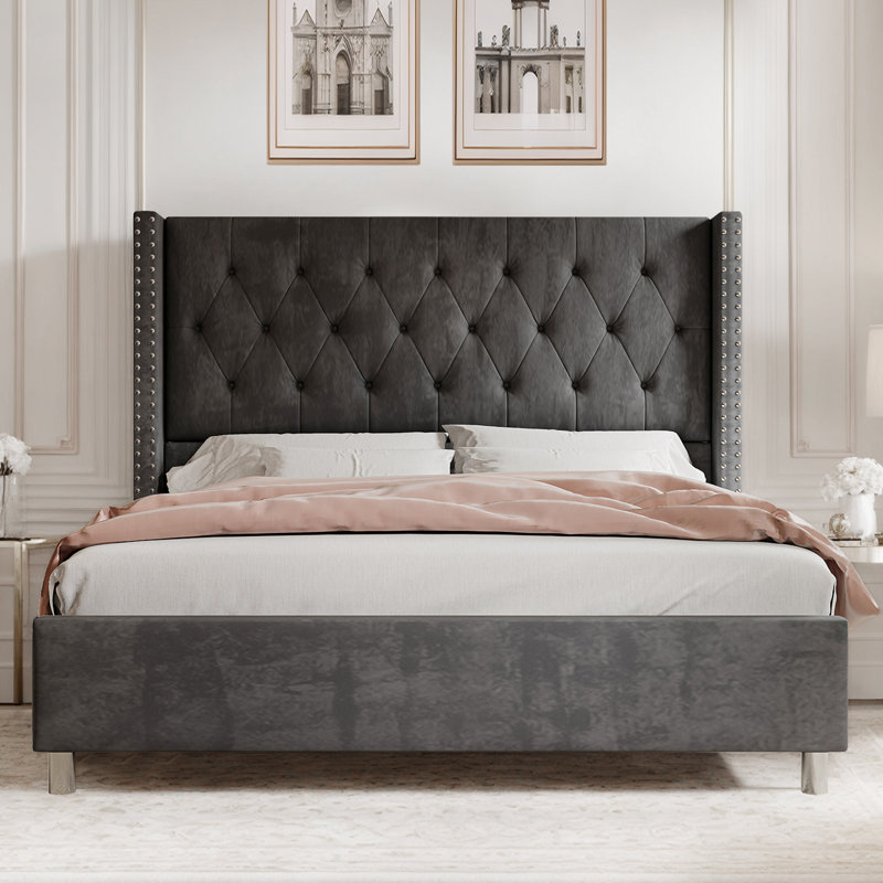 Duluth Upholstered Wingback Bed, Queen, Gray