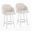 Tabouret de bar à hauteur fixe avec pivot en bois blanc et tissu crème avec repose-pieds rond en chrome, ensemble de 2