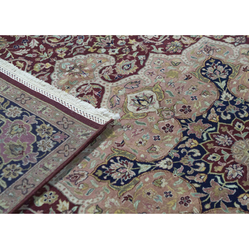 Tapis rouge et bleu noué à la main de haute qualité