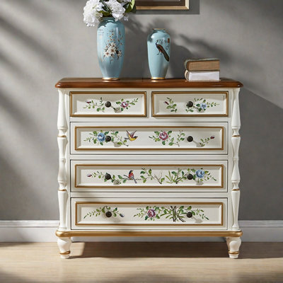 Commode décorative rétro en bois peint pastorale
