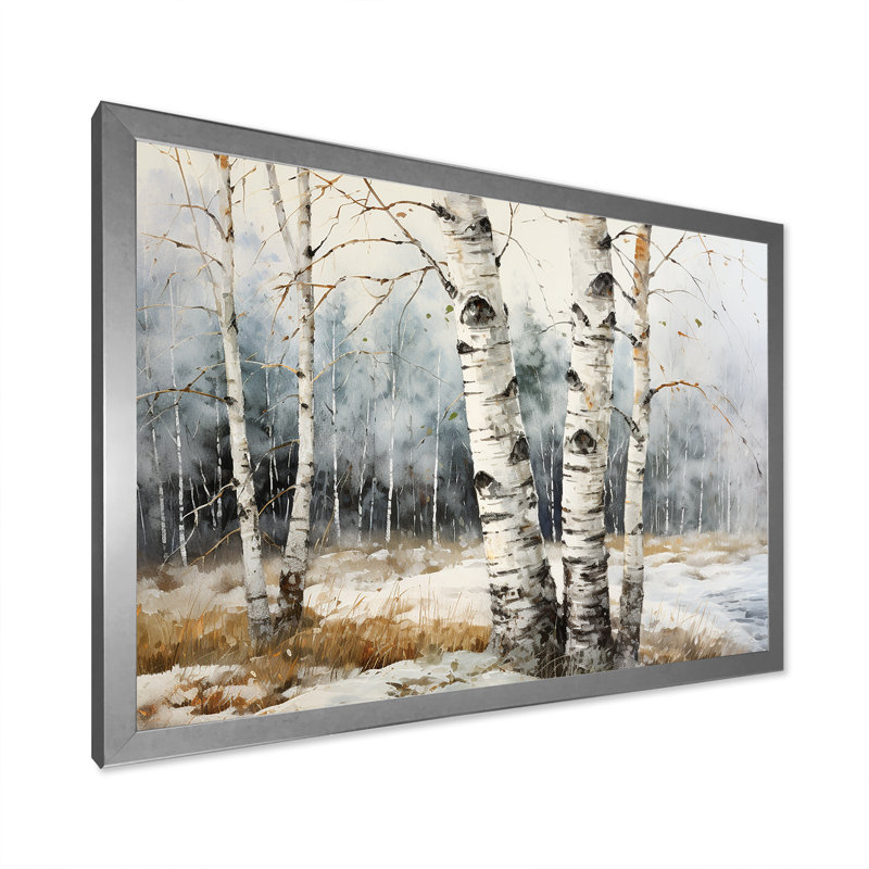 «Silver Minimalisme Tree Birchs Breath III» sur toile, Cadre photo argenté, H 16 po x l 32 po x P 1 po