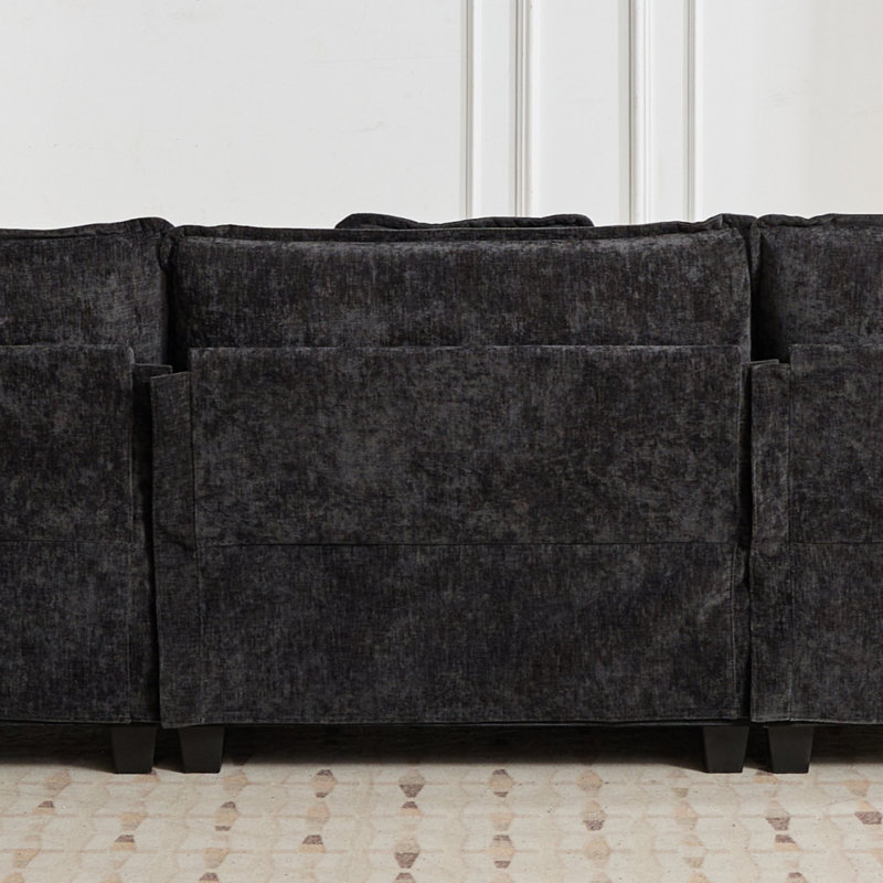 Canapé modulaire Modern Cloud - Canapé modulaire 1 place avec tissu chenille respirant, coussin double couche confortable, noir pour le salon et les appartements (accoudoirs non inclus)