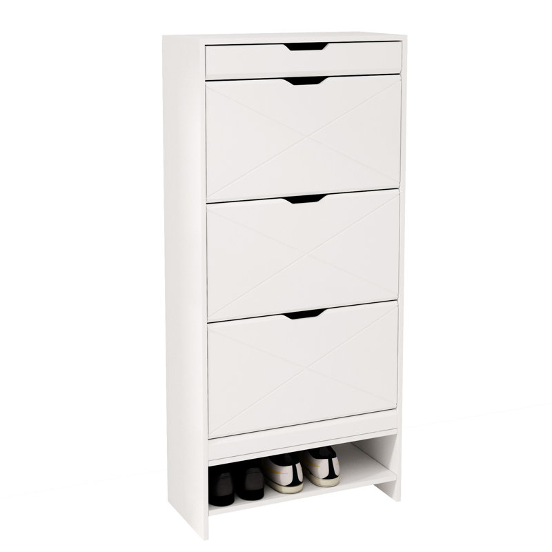 Armoire de rangement à chaussures en bois aggloméré à 3 niveaux, Blanc