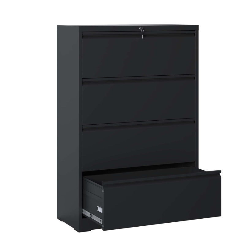 High-Security Black Metal 4 Filing Cabinet For Office, Accommodates Legal/A4/F4 Size, Protects Important Files Modern File Cabinet, With Lock, Ideal Size Smoothly