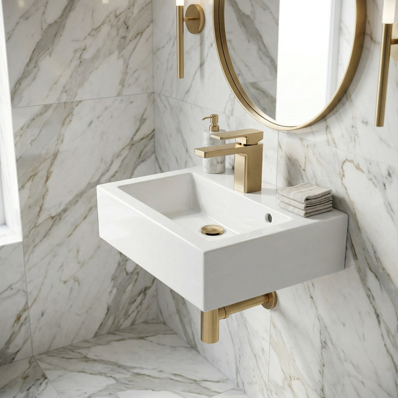 Aquababy 15.12'' L Bathroom Sink, 2 Hole - 4" Centers