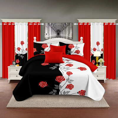 Ensemble de literie 9 pièces toutes saisons en microfibre de bambou avec rideaux