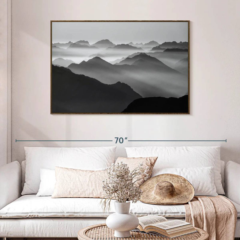 Andes dans la brume, 46 po x 31 po, Cadre flottant noyer