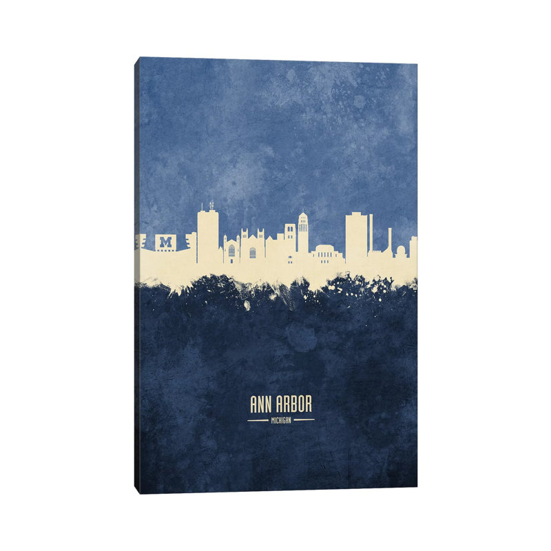 Ann Arbor Michigan Skyline Navy by Michael Tompsett - Wrapped Canvas Print, 101.6 cm H x 66.04 cm W x 3.175 cm D