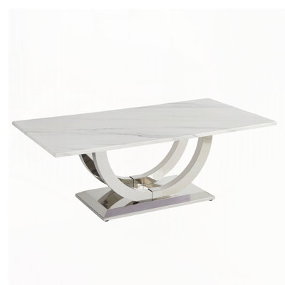 Modern Rectangular Coffee Table,Marble Pattern MDF Top