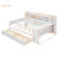 Lit de jour double en bois avec tablettes de rangement, lit multifonctionnel avec deux tiroirs de rangement et bureau d'étude, blanc antique