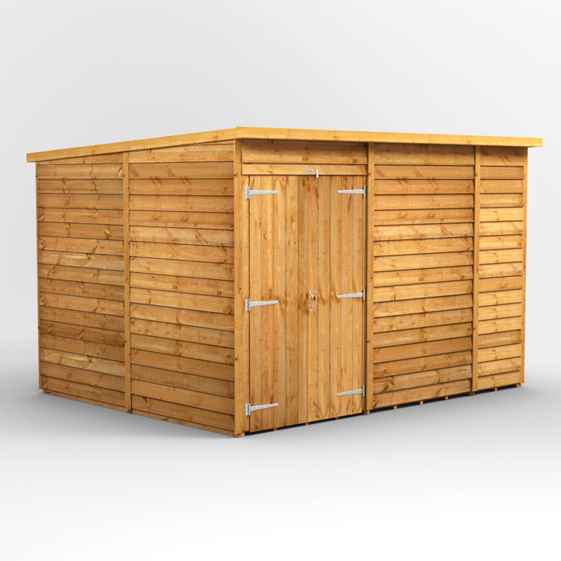 Powersheds 10 x 8ft Timber Overlap Windowless Pent Garden Shed, Double Doors