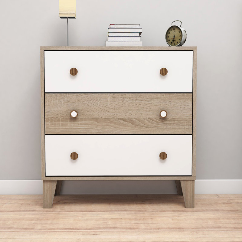 Commode 3 tiroirs 31,5 po Borst, Blanc / Sonomo