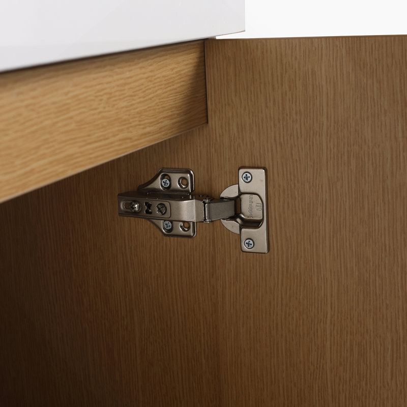 Meuble-lavabo mural 18,5 po avec lavabo en résine, porte simple à fermeture douce, panneau de fibres à densité moyenne, bois naturel (KD-Packing)