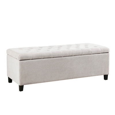 Banc de rangement à fermeture en douceur - pieds en bois massif, l 49 po x P 19,32 po, surface de recouvrement naturelle pour tissu de salon, caractéristique