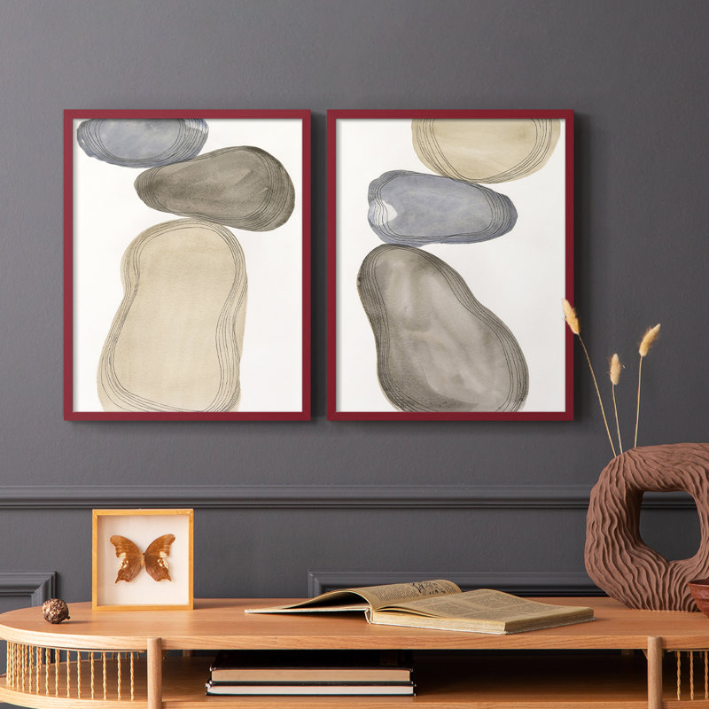 «River Rocks Contour I», reproduction encadrée de qualité supérieure - prête à être accrochée - aucun clou requis - aucun clou requis