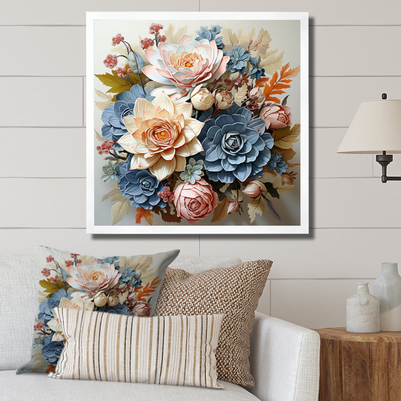 Succulent Bouquet Still Life - reproduction, Cadre simple blanc, H 16 po x l 16 po x P 1 po