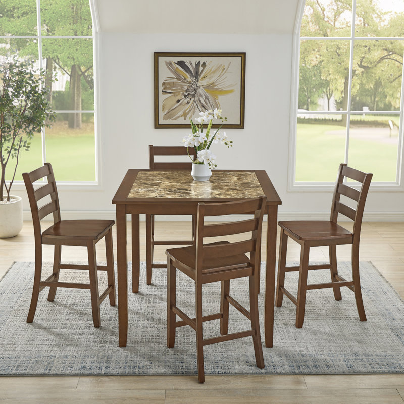 Ensemble de table de salle à manger, de bar et de chaises, ensemble de table de salle à manger 5 pièces, ensemble de table de petit-déjeuner de style rétro, pour le salon, la salle à manger - brun (nécessite un assemblage)