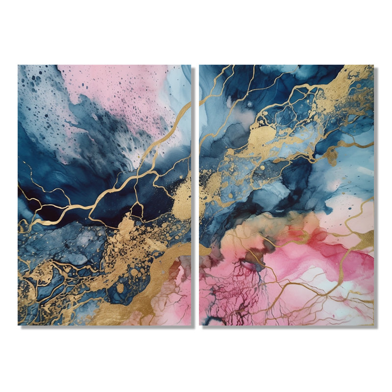 Exploration des profondeurs de la géode rose IV - art mural rose 2 pièces, 36'' H x 48'' W, Wrapped Canvas, Does Not Apply
