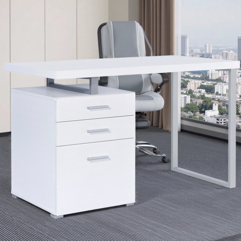 Bureau rectangulaire 47 po - Bureau d'ordinateur à 3 tiroirs avec classeur et bureau 47 po, Blanc
