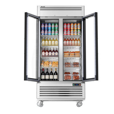 40" 33.5 Cu. Ft. Commercial Display Refrigerator Merchandiser Beverage Cooler - 2 Glass Doors, Stainless Steel on Fridge.com