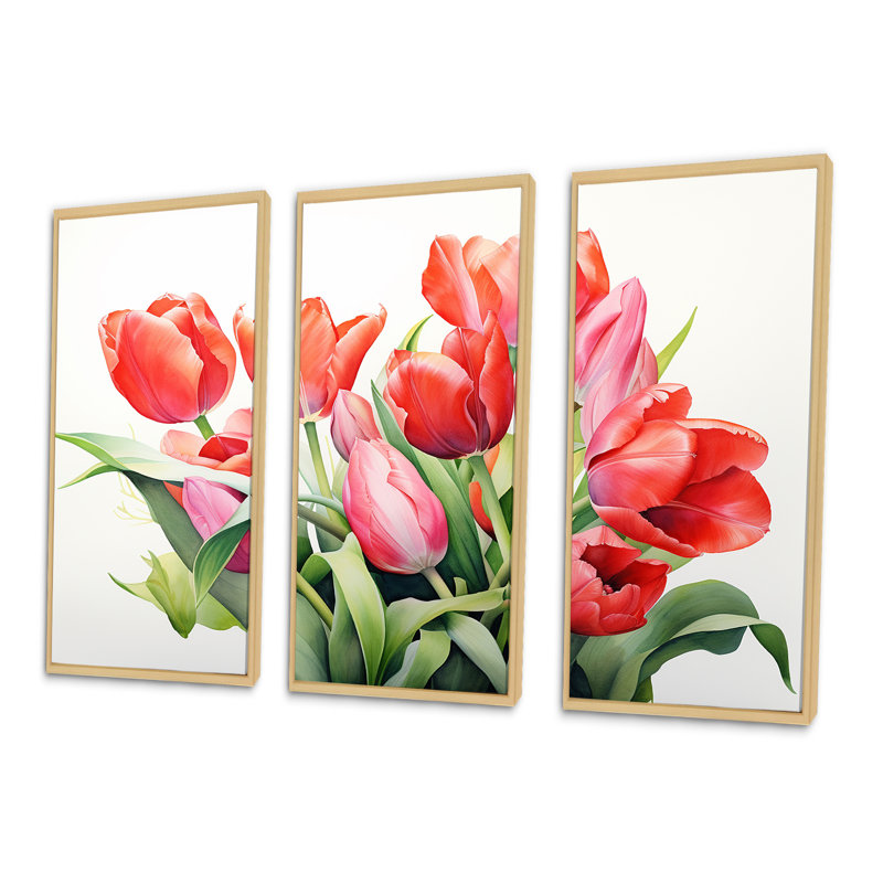 Tulipes Minimalisme Dream I - Ensemble de décorations murales de tulipes, H 40 po x l 60 po x P 1 po, Cadre naturel flottant
