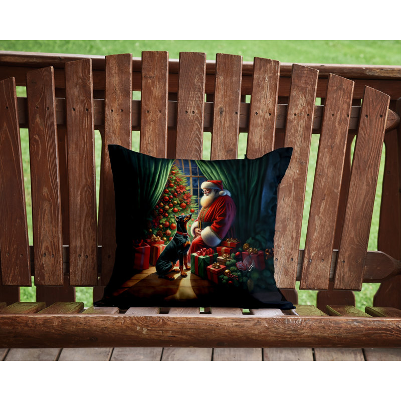 Coussin Doberman Pinscher and Santa Claus, H 14 po x l 14 po