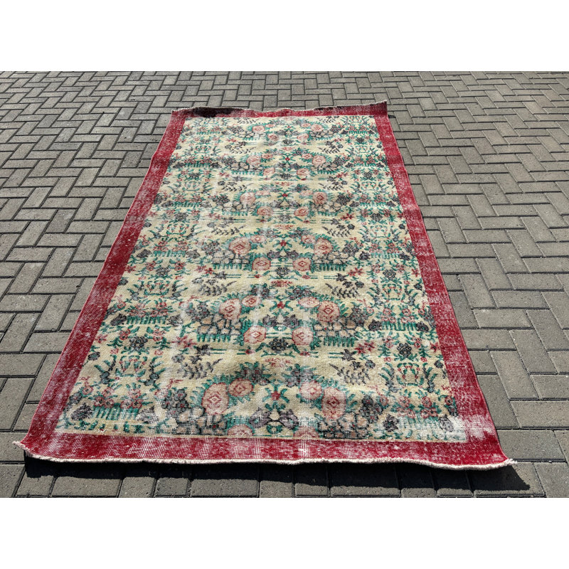 Tapis classique en laine beige, tapis floral 77,6 x 120,5 pouces