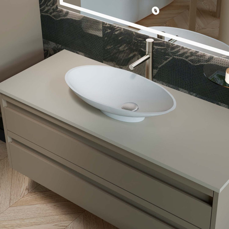 Grace 20" x 10" Ceramic Oval Vessel Sink, Matte White, Matte White