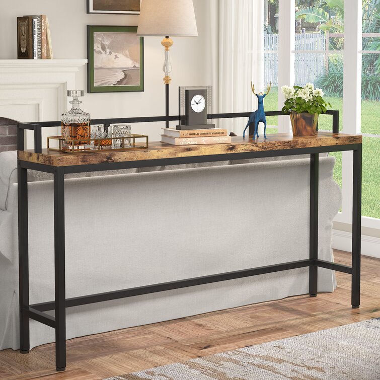 Keison Narrow Long Console Table Behind Couch