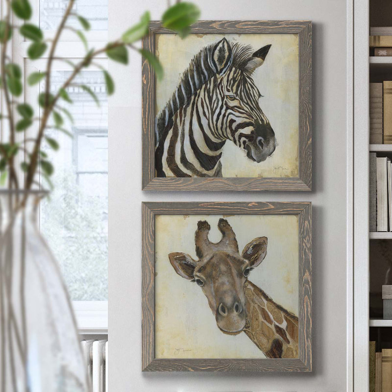 Motif zébré - ensemble de 2 peintures sur toile encadrées, H 17 po x l 34 po x P 1,5 po, Encadré gris