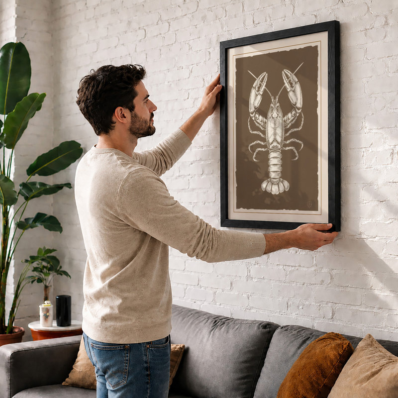 Lobster Study Botanical - Framed Print, A2 - 59.4 x 42.0 cm, White