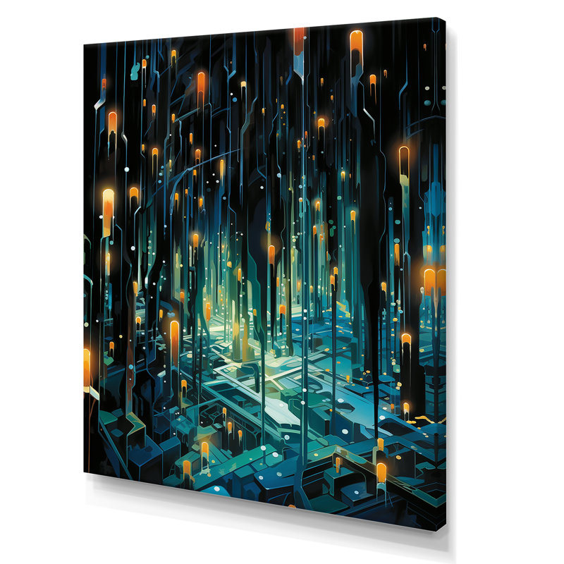 Étoiles jaunes et vertes, pluie, galaxie - espace, art mural, H 20 po x l 12 po x P 1 po, Toile tendue