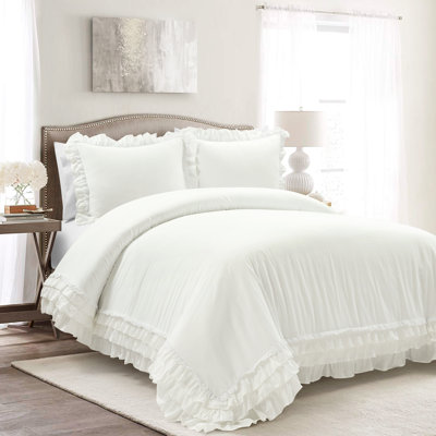 Yoren White Standard Cotton 3 Piece Duvet Cover Set