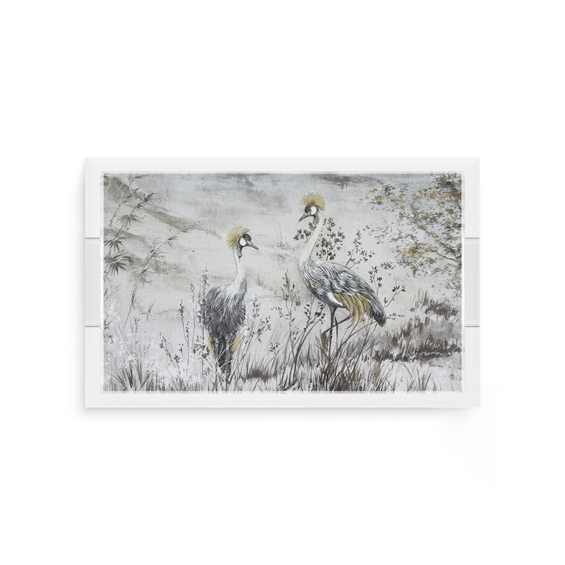 Crested Crane Silver Gold Acrylic Rectangle Decorative Tray, 12.5"W x 7.75"D x 2"H