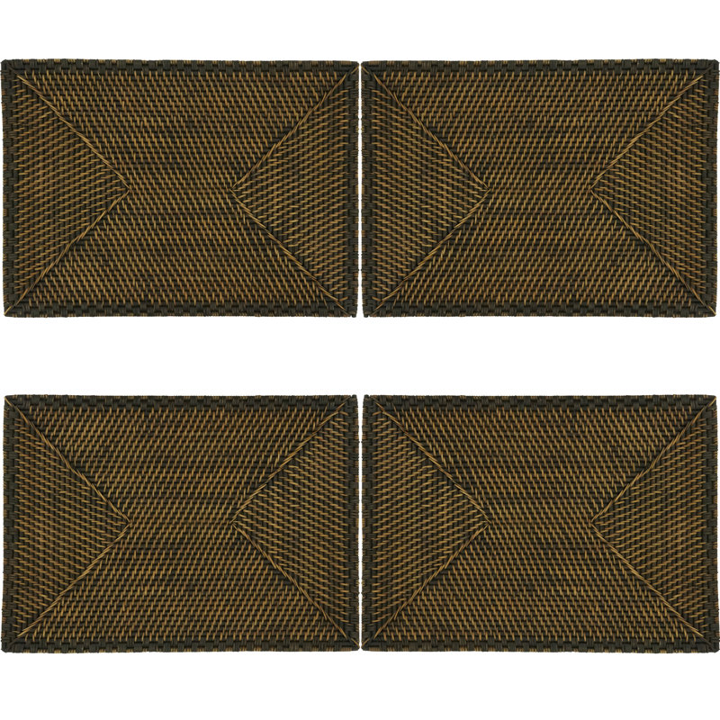 Brown Woven Rattan Rectangular Table Placemats Set of 4