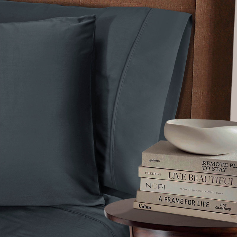 300 Thread Count Rayon From Bamboo Solid Pillowcase Set, Standard, Charcoal