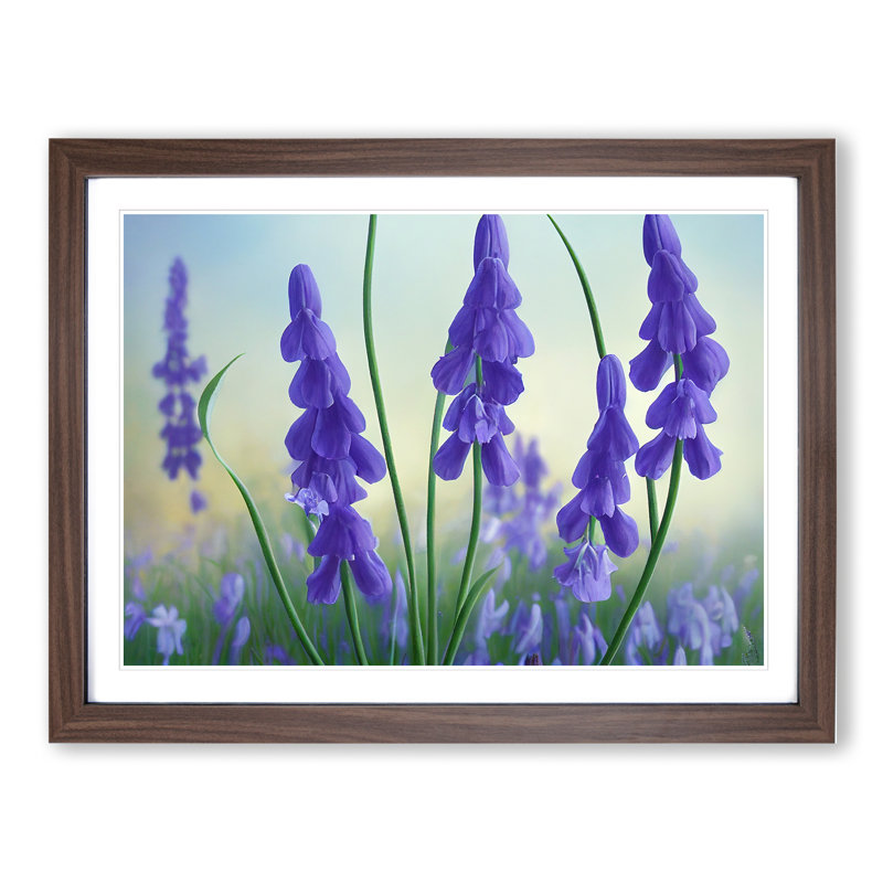 Bluebell Flower Vol.2 - Single Picture Frame Painting, 46cm H x 64cm W x 2cm D, Walnut Framed