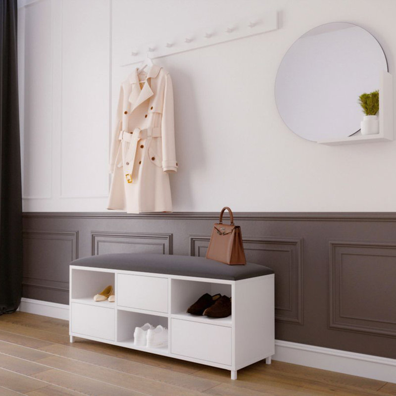 Upholstered Storage Bench, White