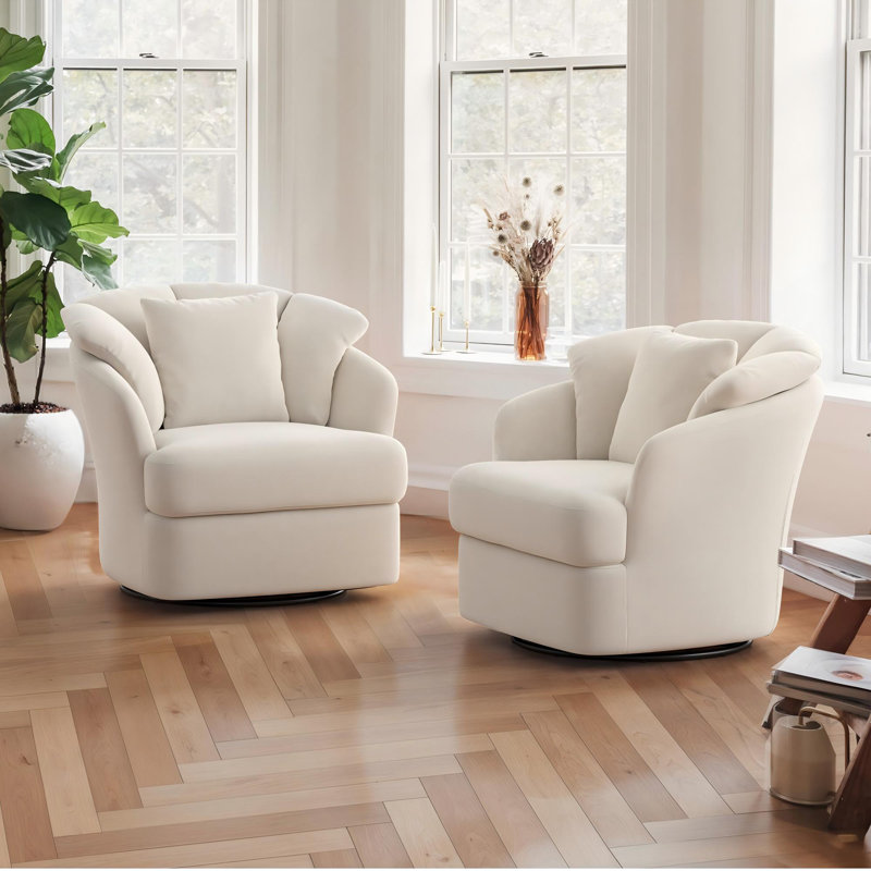 Lillyona Chenille Swivel Barrel Chairs, Oat Chenille