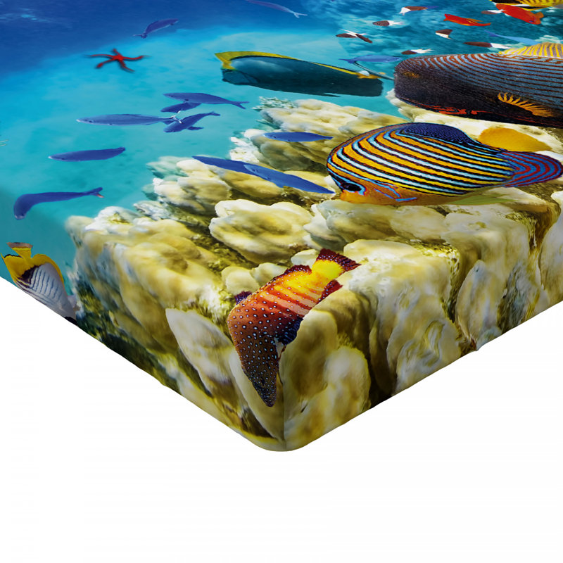 Queen Size Ocean Animals Print Microfiber Fitted Sheet