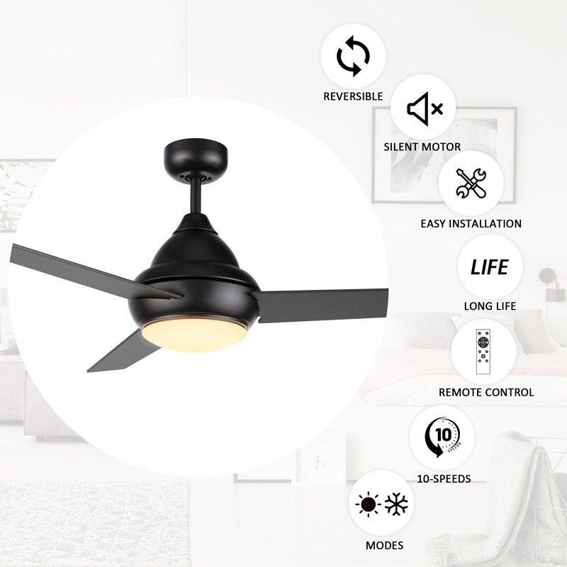Ventilateur de plafond standard à 52 pales 52 po avec télécommande et ensemble d'éclairage Kylier, Noir