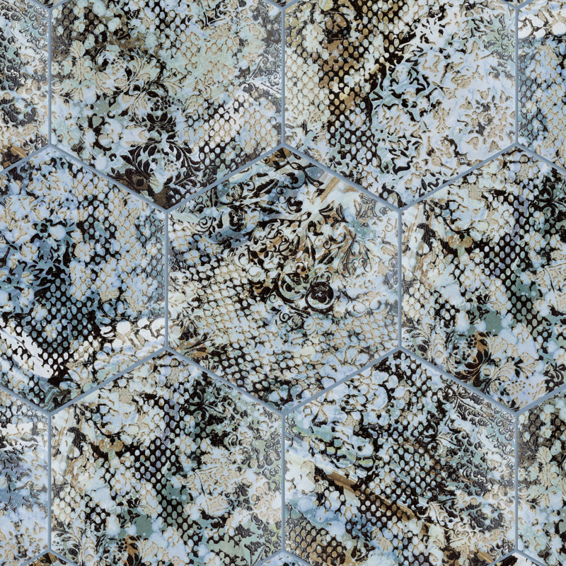 Inedita Hex 10" x  11" Porcelain Patterned Wall & Floor Tile, Blue