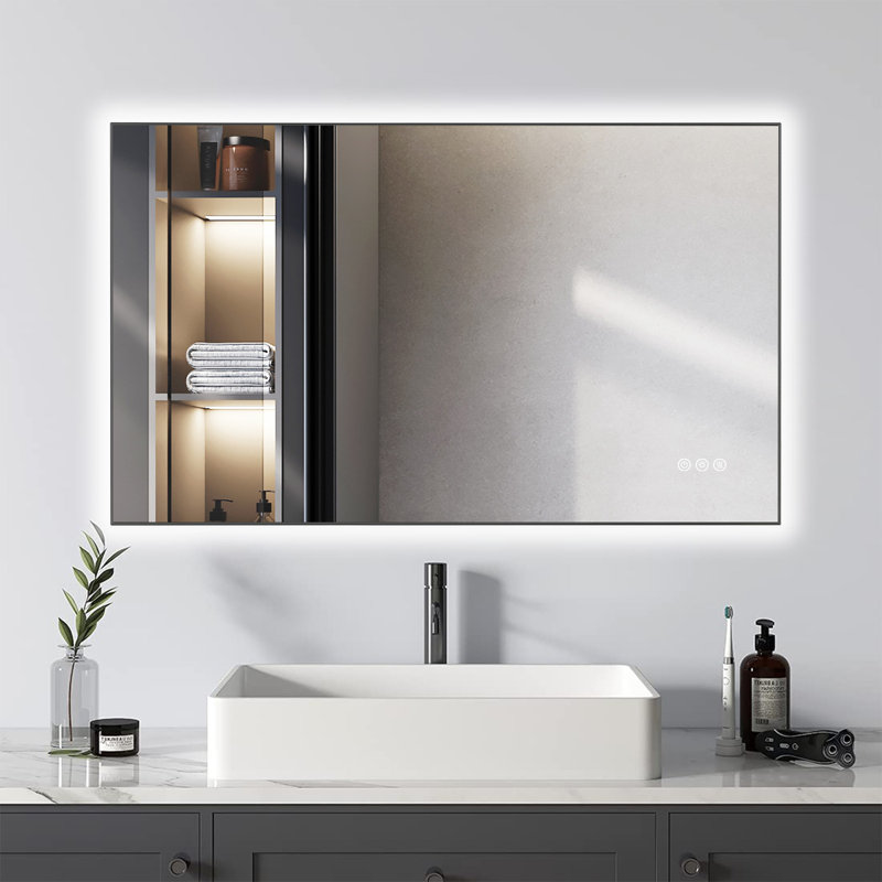 Miroir de meuble-lavabo rétro-éclairé à DEL, 24 po x 32 po, Bronze industriel
