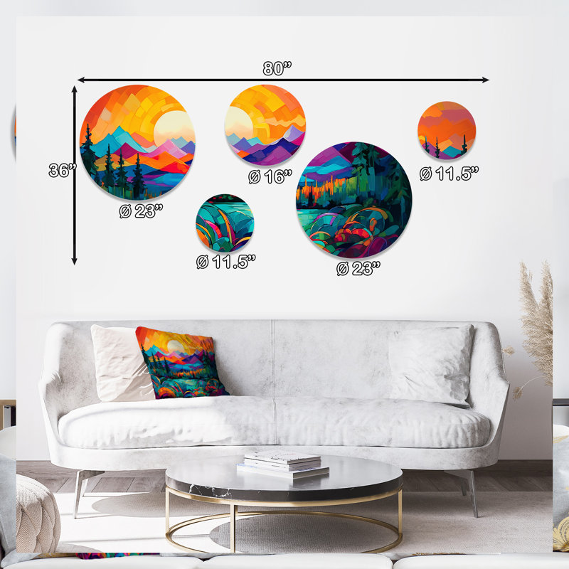 Vibrant Sunset Shining Over Mountains II - Landscape Mountains Metal Wall Décor
