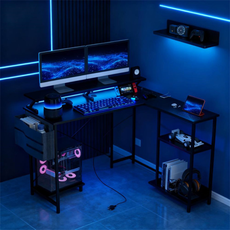 Bureau d'ordinateur avec L réversible (sans la chaise), Noir