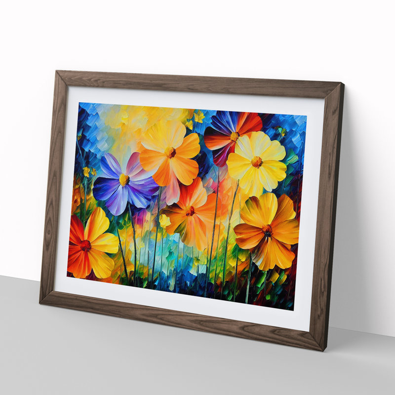 XH1022-6707X Painted Wildflowers Vol.1 Abstract - Single Picture Frame Print, Walnut, 46cm H x 64cm W x 2cm D